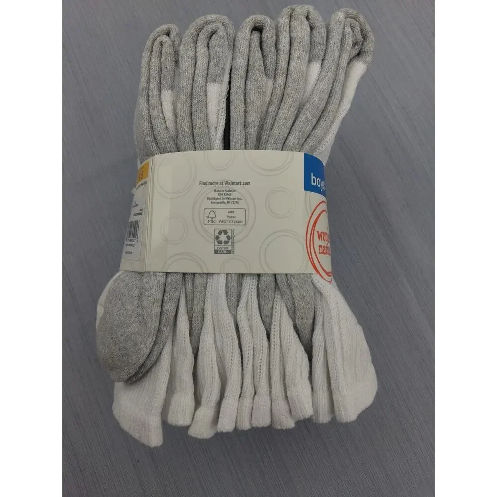 BOYS CUSHION CREW SOCKS LG 3-9 NEW WHITE 10 PAIRS Wonder Nation